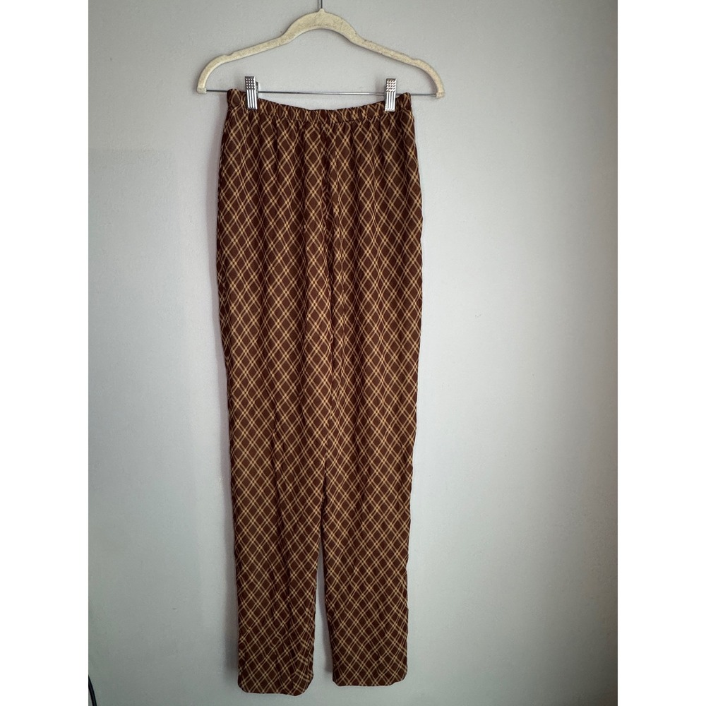 Early Vintage Calvin Klein 100% Silk Brown Plaid Pants Womens 6 Hong Kong